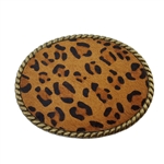 Oval leopard print western belt buckle