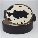 Unisex Western Oval Buckle with hair inlay leather belt