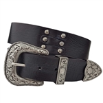 Western Silver Buckle with Studded Leather Belt