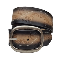 Two Tone Embossed Engraving belt With Stitching Detail and Oval Buckle.
