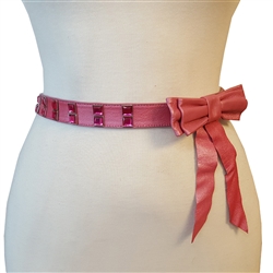 Pink Leather Bow Belt with Crystals