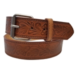 Embossing Leather Belt With Floral Pattern With Buckle
