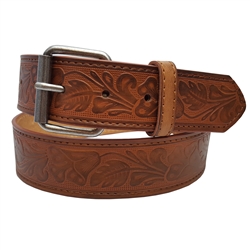 Embossing Leather Belt With Floral Pattern With Buckle