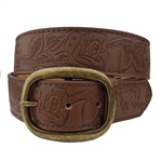 Western Rose Tooled Belt with Antic Brass Oval Buckle