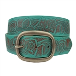 Hand Painted Rose Printed Tooled Belt in Blue