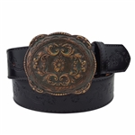 Western Floral Embossing Belt with Brass Patina Buckle