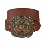 Vintage Western Brass Patina Buckle with Belt