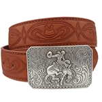 Western Tooled Belt w. Silver Rodeo Buckle