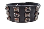Black Leather Cuff with Pyramid Stud and Jet Stone