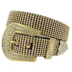 Gold Luxurious Western Crystal Leather Belt
