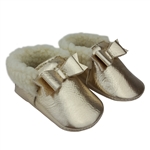 Tiny Bow Moccasin with Faux Fur