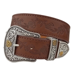 Western Floral Embossing Belt with Two Tones Buckle Set