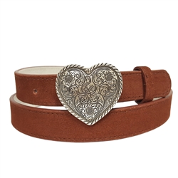 Genuine Suede Belt with Small Silver Heart Buckle