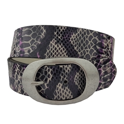 Snake Printed Leather Belt in Purple/Black/Beige