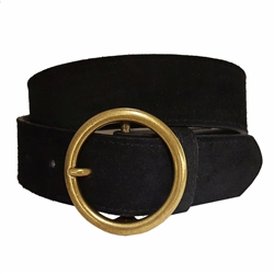 Genuine Suede Belt with Round Brass Buckle