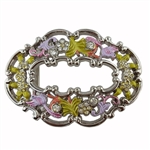 Cut-Out Oval Shape Colorful Flower Buckle.