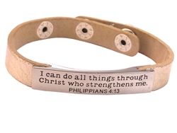 Single wrap leather bracelet with inspirational plaque