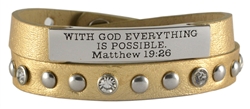 Bible verse double wrap leather wristcuff with stud and crystal