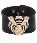 1.5” genuine leather cuff with gold leopard deco with crystal