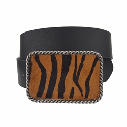 Hair Inlay Rope Edge Pewter Buckle belt in Tiger Print