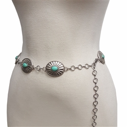 Western Turquoise Stone w.Oval Concho Chain Belt