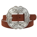 Genuine Suede Leather Belt w. Western Floral Buckle