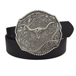Western Style Silver Long Horn Buckle Belt
