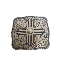Western Square Shape Sliding Concho w. Cross Design