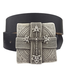 Silver Square Plaque Cross Buckle with Vegan Belt strap