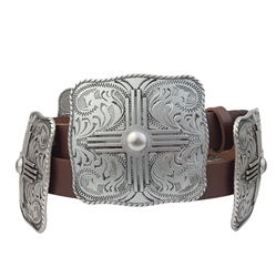 Genuine Leather w. Western Buckle-Size Concho Belt