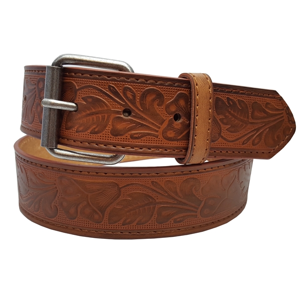 Leather Belt with Embossed Pattern Brown 