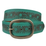 Blue Hand Painted Navajo Pattern Tooled Belt
