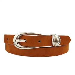 Microfiber Suede Belt w. Classic Skinny Shiny Silver Buckle and Loop