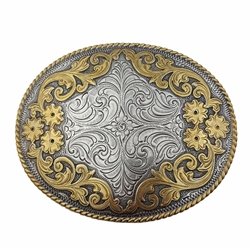 Western Oval Floral Two Tone Statement Buckle