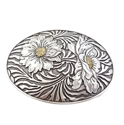 Oval Sunflower Engraving Belt Buckle