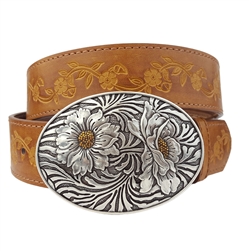 Sunflower Buckle with Vintage floral tooled belt