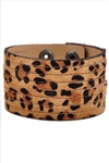 Leather  hair on calf animal printed Stripes Wrist Band