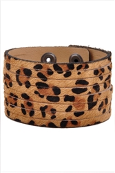 Leather  hair on calf animal printed Stripes Wrist Band