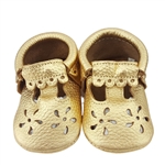Mary Jane Gold Soft Genuine Leather Baby Moccasins