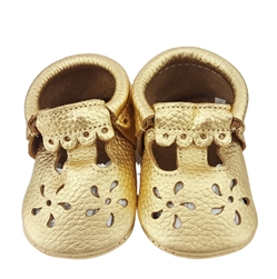 Mary Jane Gold Soft Genuine Leather Baby Moccasins