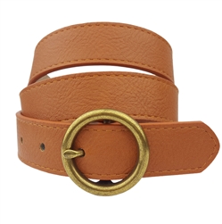 Plain belt with Stitching Detail on the Edged with Round Brass Buckle