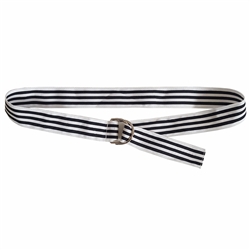 D Ring Black/White Striped Ribbon Belt
