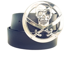 Prirate Skull buckle with black bonded leather belt