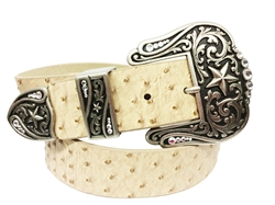 1.5” width 3-pc western buckle set with star design in antique silver matching with croco, ostrich and plain belt.