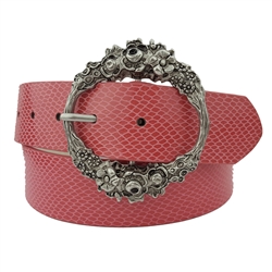 Pink Snake Foil Printed on Suede Leather Belt